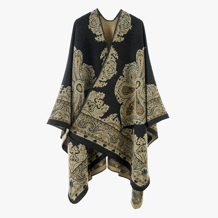 Damen Jacquard Überwurfcape aus feinem Strick mit Paisley-Bordüre Drune