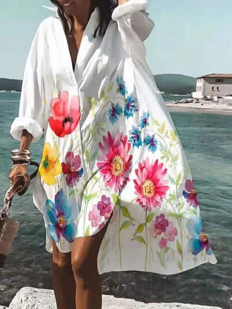 Damen nan luftiges Strandkleid Kaftan mit tropischem Blattprint und weitem Schnitt Drune