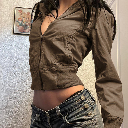 Damen modische cropped Jacke mit Stehkragen und Reißverschluss Drune