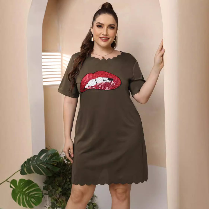 Damen lässiges Freizeitkleid mit verspieltem Lippen-Motiv Drune