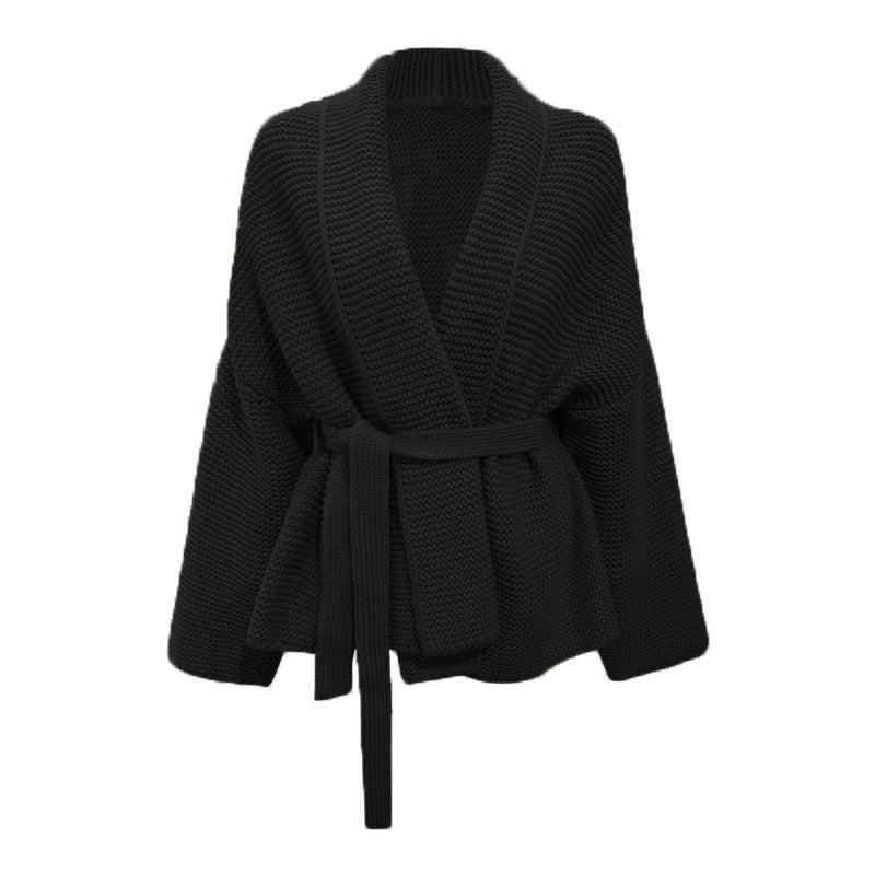 Damen Grobstrick Cardigan mit Gürtel und lockerem Schnitt Drune