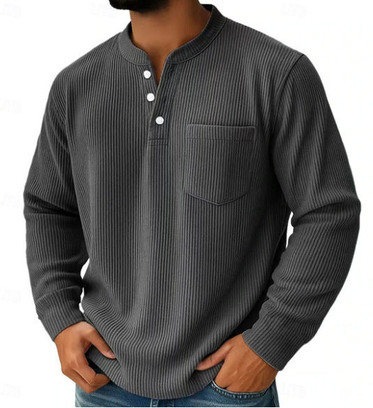 Herren nan thermisches Waffelstrick-Henleyshirt mit Stehkragen Brusttasche und geripptem Komfortschnitt Drune