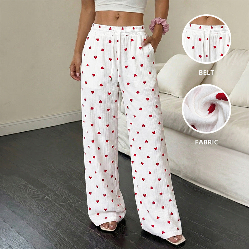Damen Lässige Weite Hose mit Herzmuster Drune
