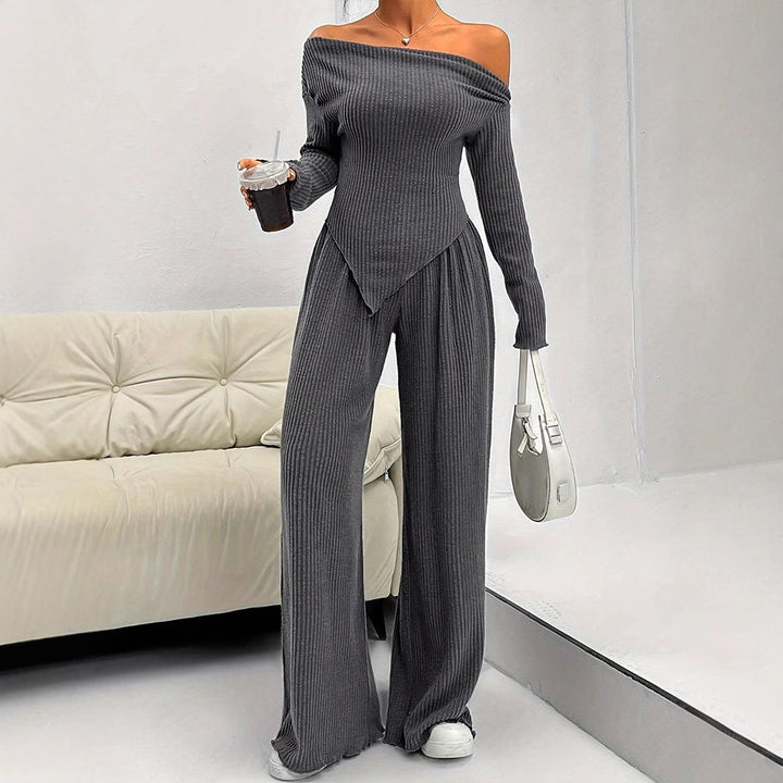 Damen figurbetontes Jumpsuit mit asymmetrischem Ausschnitt und langen Ärmeln Drune