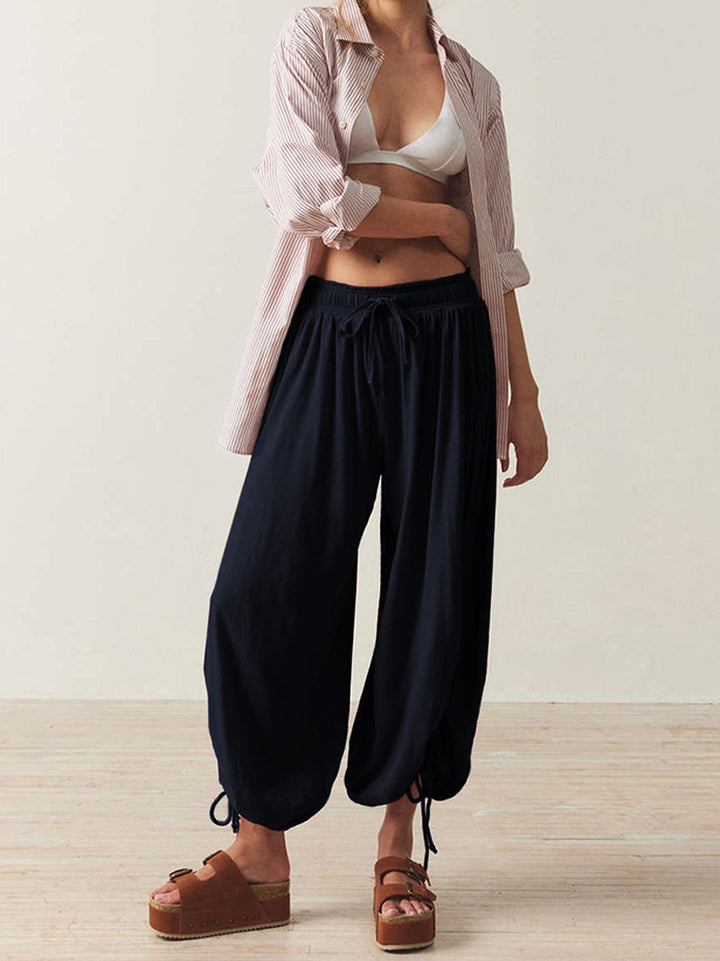 Damen Legere Weite Haremhose mit Kordelzug Drune