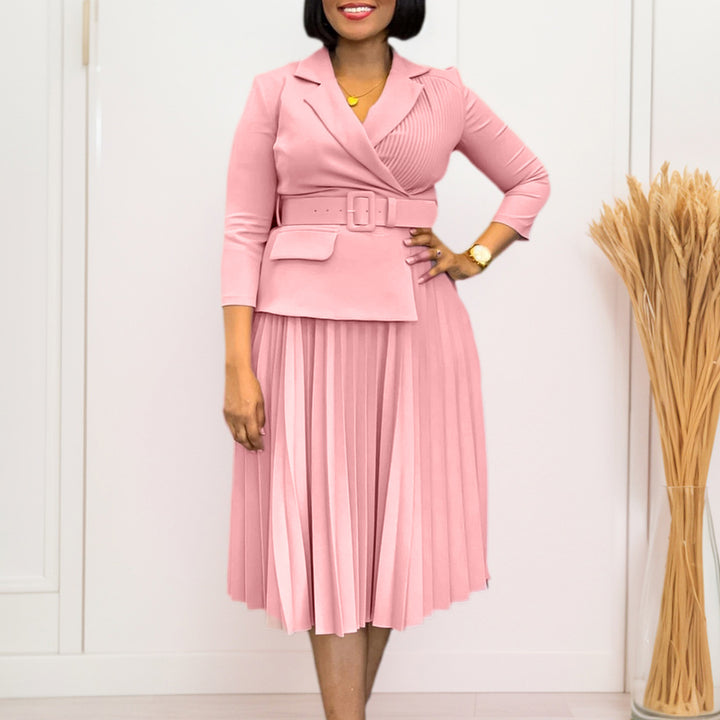 Damen Plissee Blazer-Kleid mit gleichzeitigem Taillengürtel Drune
