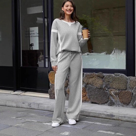 Damen nan sportives Lounge-Set mit weitem Sweatshirt, Palazzohose und seitlichen Kontraststreifen Drune