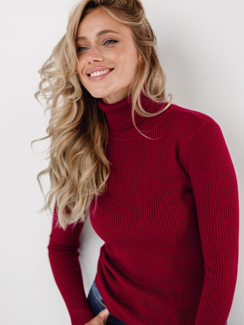 Damen Figurbetonter Rippstrick-Rollkragenpullover Drune