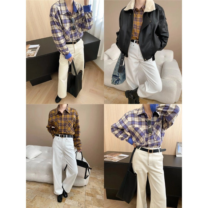 Damen karohemd mit oversized Schnitt und Brusttaschen Drune