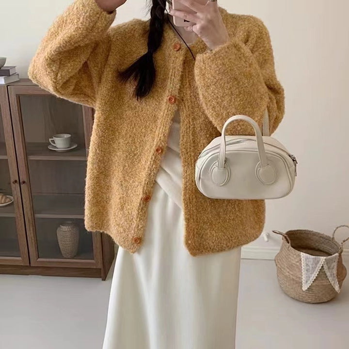Damen Kuschelige Strickjacke mit Knopfdetails und weitem Schnitt Drune