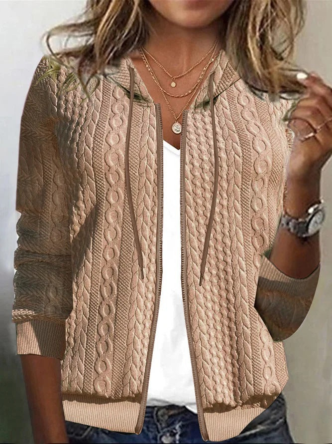 Damen Strickjacke mit Kapuze und strukturiertem Muster Drune