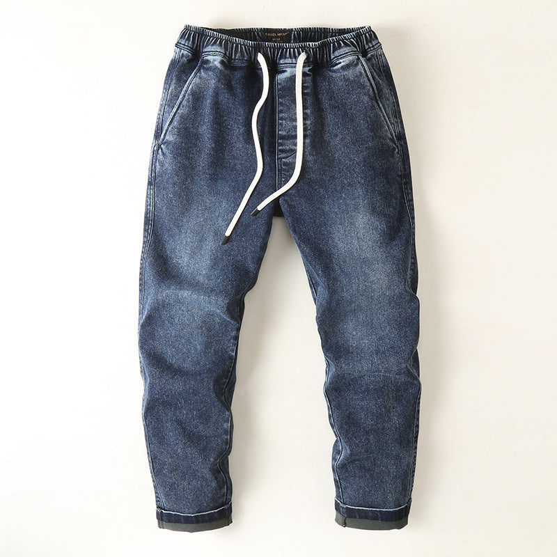 Herren Denim-Jogger mit elastischem Bund, Kordelzug und gekrempeltem Saum Drune