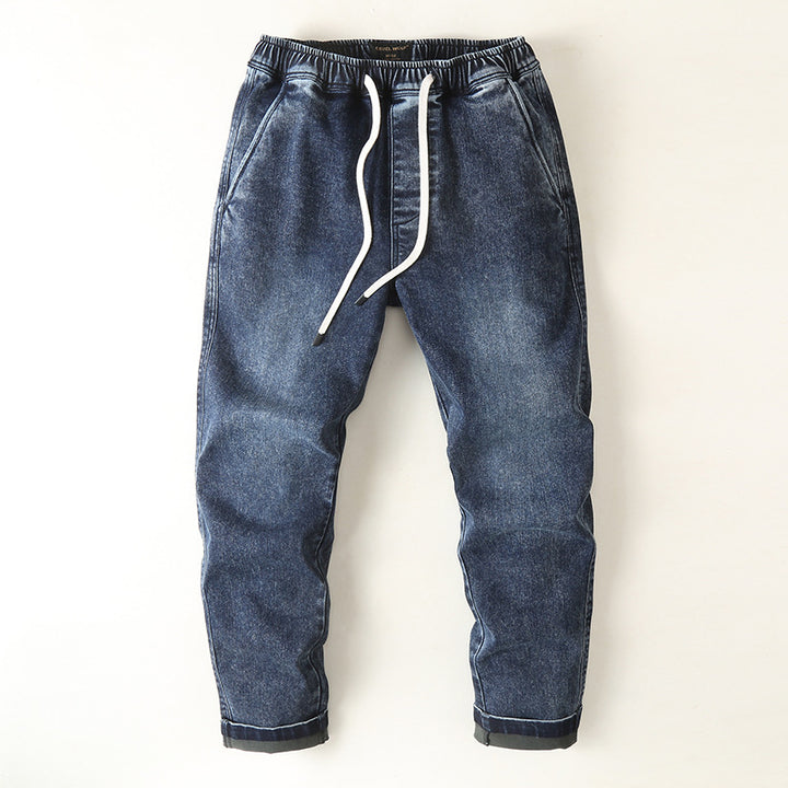 Herren Denim-Jogger mit elastischem Bund, Kordelzug und gekrempeltem Saum Drune