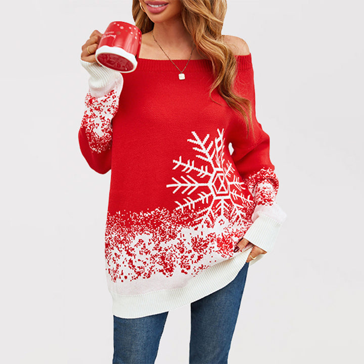 Damen Weihnachtsstrickpullover mit lässigem Schnitt und Schneeflocken-Motiv Drune