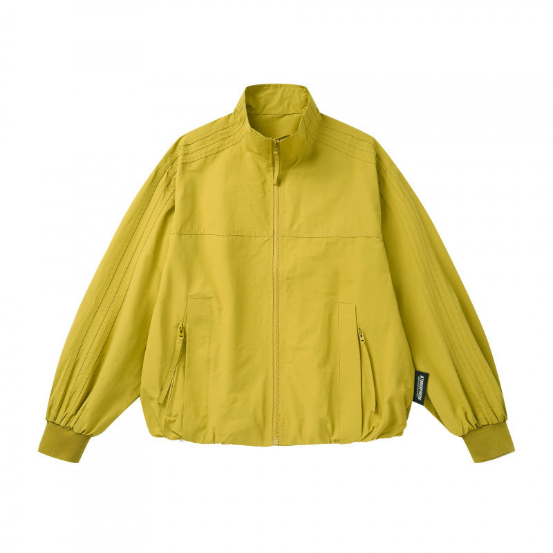 Unisex Leichte Boxy-Outdoorjacke im Trackstil mit hohem Stehkragen, Reißverschlusstaschen und elastischem Saum Drune