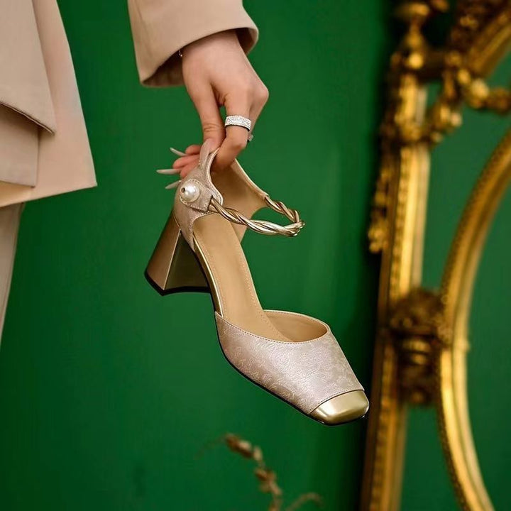Damen nan elegante Slingback-Pumps mit quadratischer Zehenform, Jacquard-Obermaterial und gedrehtem Schmuckriemen Drune