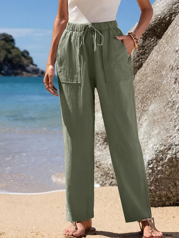 Damen Locker geschnittene Strandhose mit praktischen Taschen und elastischem Bund Drune