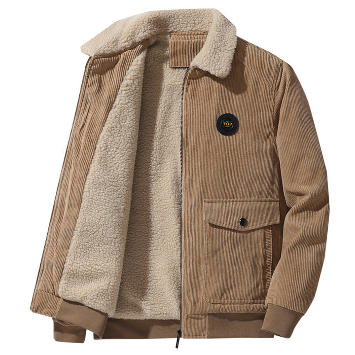 Herren nan Cordjacke im Bomberstil mit Teddykragen, aufgesetzten Klappentaschen und geripptem Saum Drune