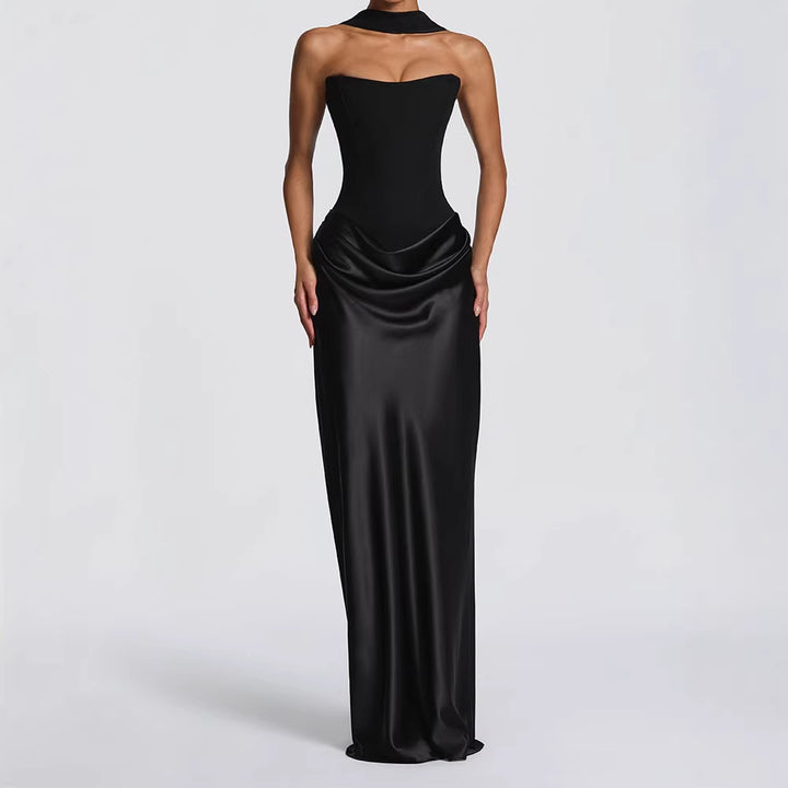 Damen Elegantes Langarm-Maxikleid mit raffinierten Drapierungen Drune