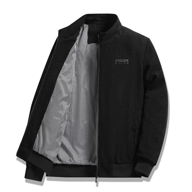 Herren nan feiner Cordblouson mit Stehkragen, gestreiftem Innenfutter und verdeckten Druckknopftaschen Drune