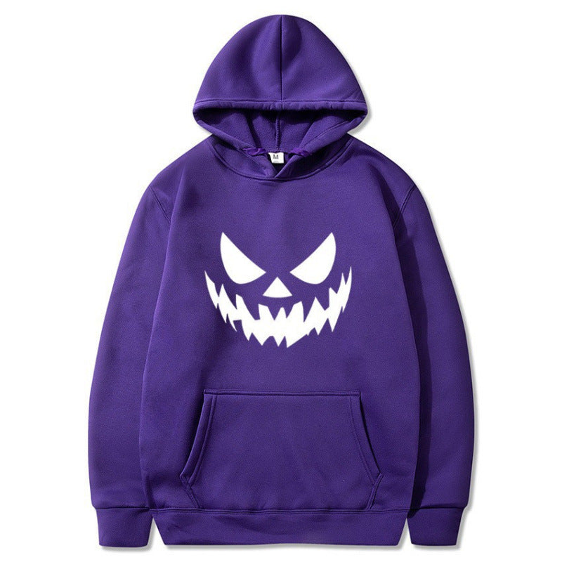 Unisex nan Kapuzenpullover mit gruseligem Kürbisgesicht-Print und Oversize Kängurutasche Drune