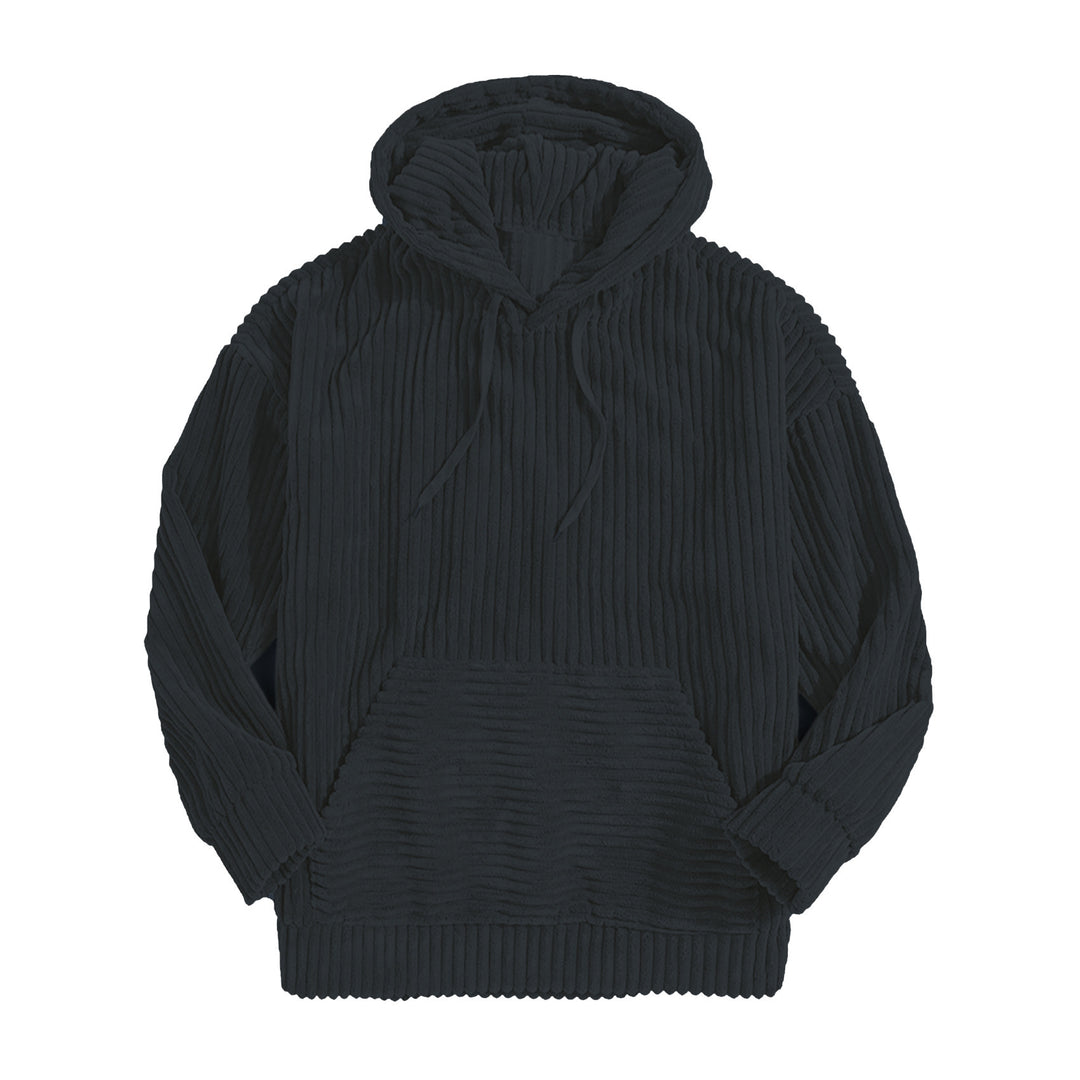 Unisex nan gerippter Samt-Hoodie mit Kapuze und Kängurutasche Drune