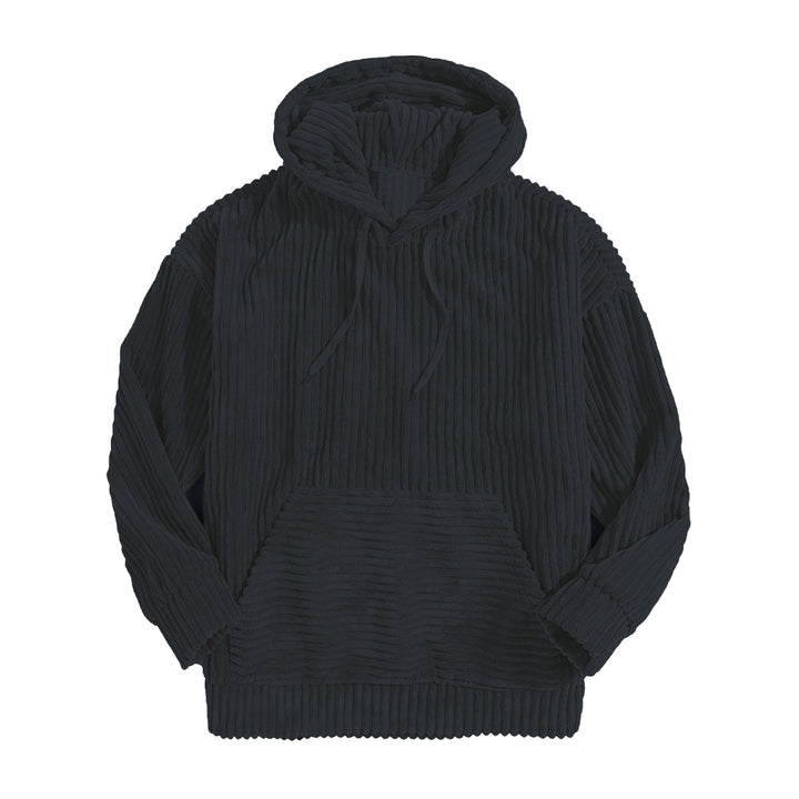 Unisex nan gerippter Samt-Hoodie mit Kapuze und Kängurutasche Drune