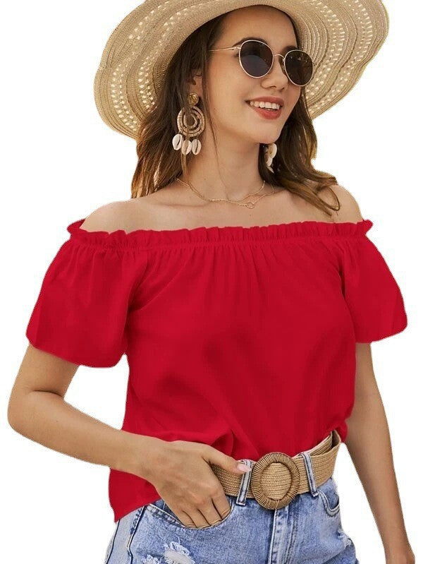 Damen Off-Shoulder Bluse mit elastischem Bund und lässigem Schnitt Drune