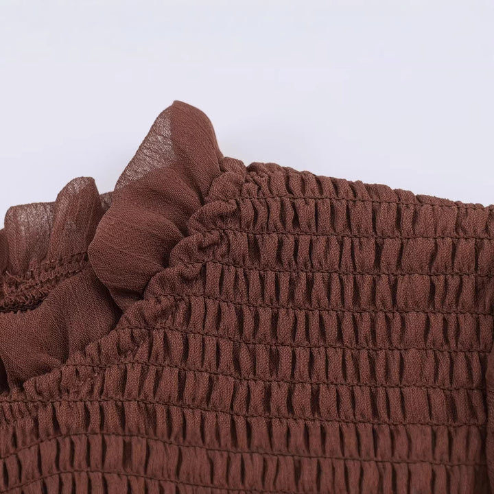 Damen Chiffonbluse mit Smokoberteil, voluminösen Ballonärmeln und Rüschenkragen Drune