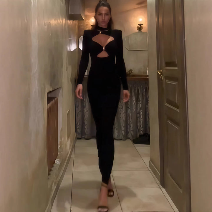 Damen Elegantes Maxikleid mit hochgeschlossenem Dekolleté und raffinierten Cut-Outs Drune