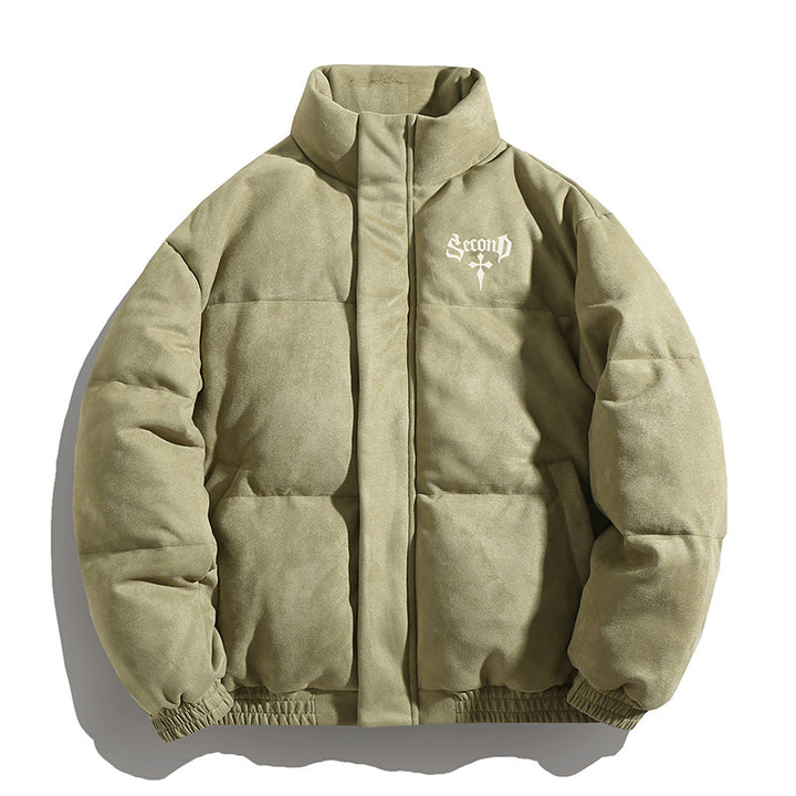 Unisex Wattierte Jacke mit Veloursoberfläche, hohem Stehkragen und verdecktem Reißverschluss Drune