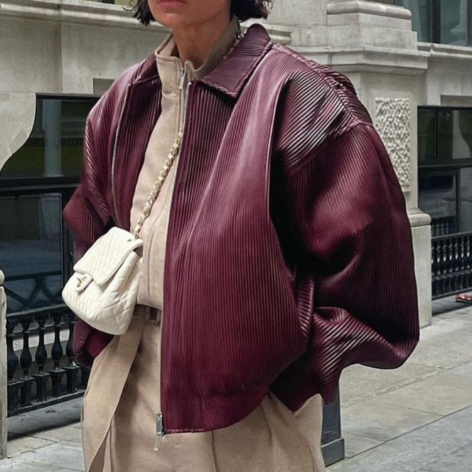 Damen Plissierte Jacke im Trendigen Oversized-Style Drune