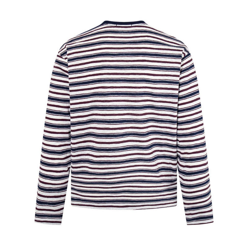Herren Gestreiftes Langarmshirt aus Baumwollmischung mit Rundhalsausschnitt und feiner Struktur Drune