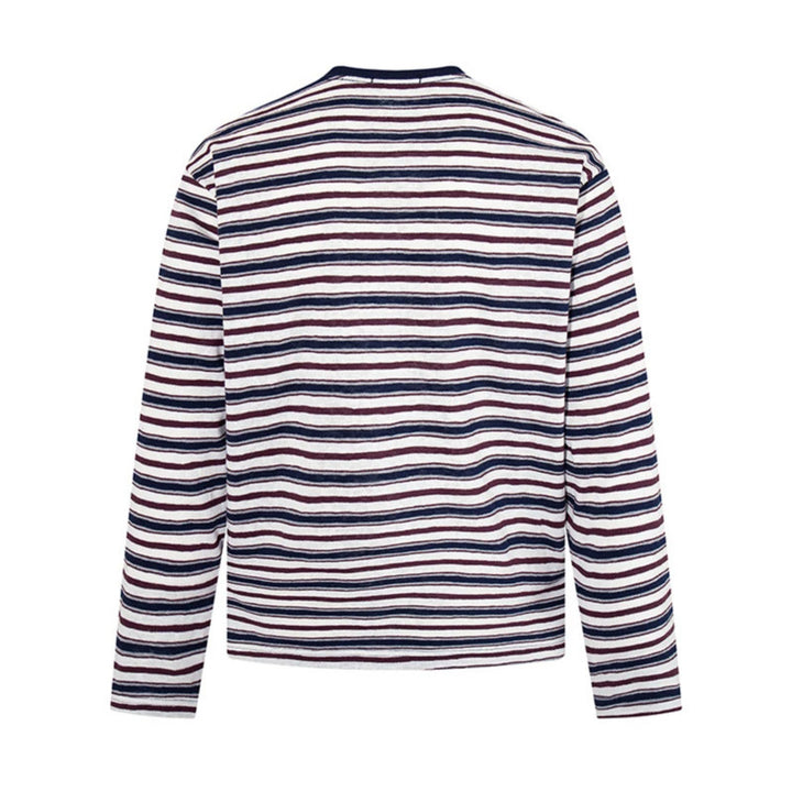 Herren Gestreiftes Langarmshirt aus Baumwollmischung mit Rundhalsausschnitt und feiner Struktur Drune