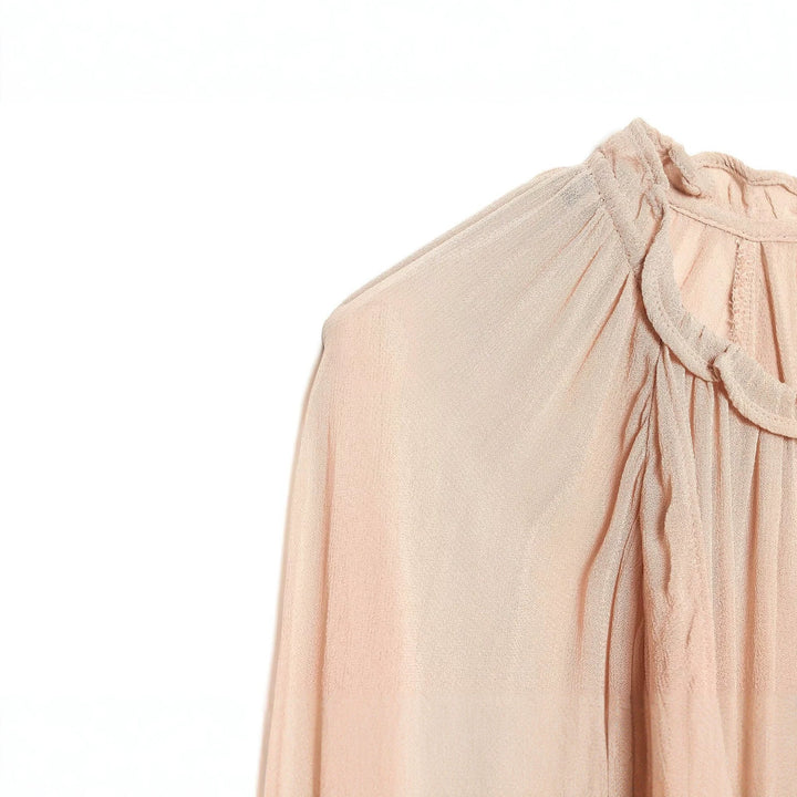 Damen Gerüschte Plissee‑Chiffonbluse mit Stehkragen und Ballonärmeln Drune