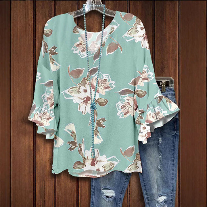 Damen Bluse mit floralem Muster und Rüschendetails Drune