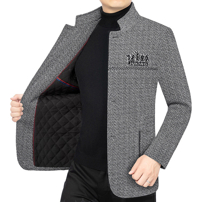 Herren Wollmantel mit Teddyfutter, Stehkragen und schmaler Silhouette Drune
