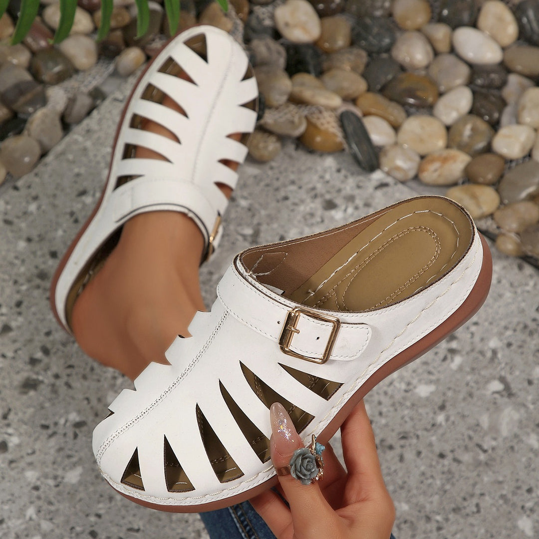Damen Slipper‑Sandalen mit geschlossener Zehenkappe, Cut‑Out‑Design und verstellbarer Schnalle Drune