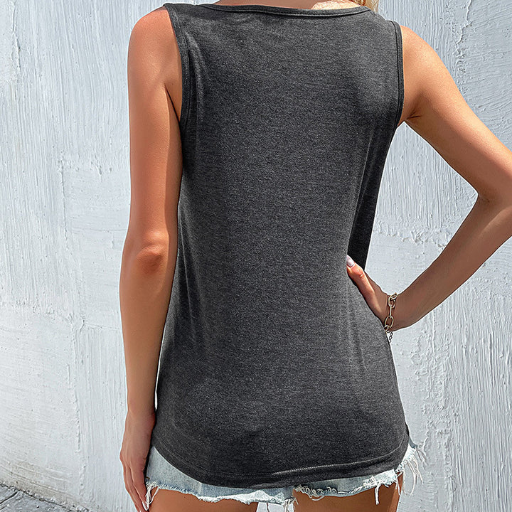 Damen lässiges ärmelloses T-Shirt mit Knopfdetails und asymmetrischem Schnitt Drune
