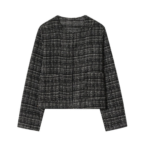 Damen Boxy-Tweedjacke im Bouclé‑Look mit verdeckter Knopfleiste und kastiger Silhouette Drune