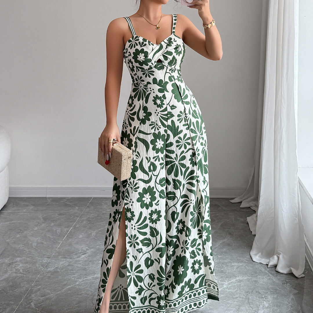 Damen Maxikleid mit tiefem Schlitz und floralem Muster Drune
