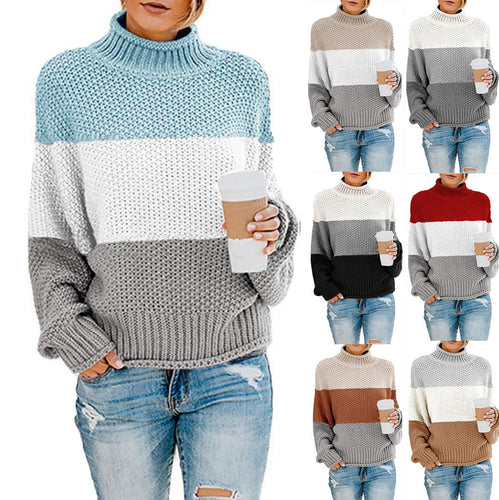 Damen nan grobstrick Rollkragenpullover mit Oversize-Schnitt und Blockstreifen-Optik Drune