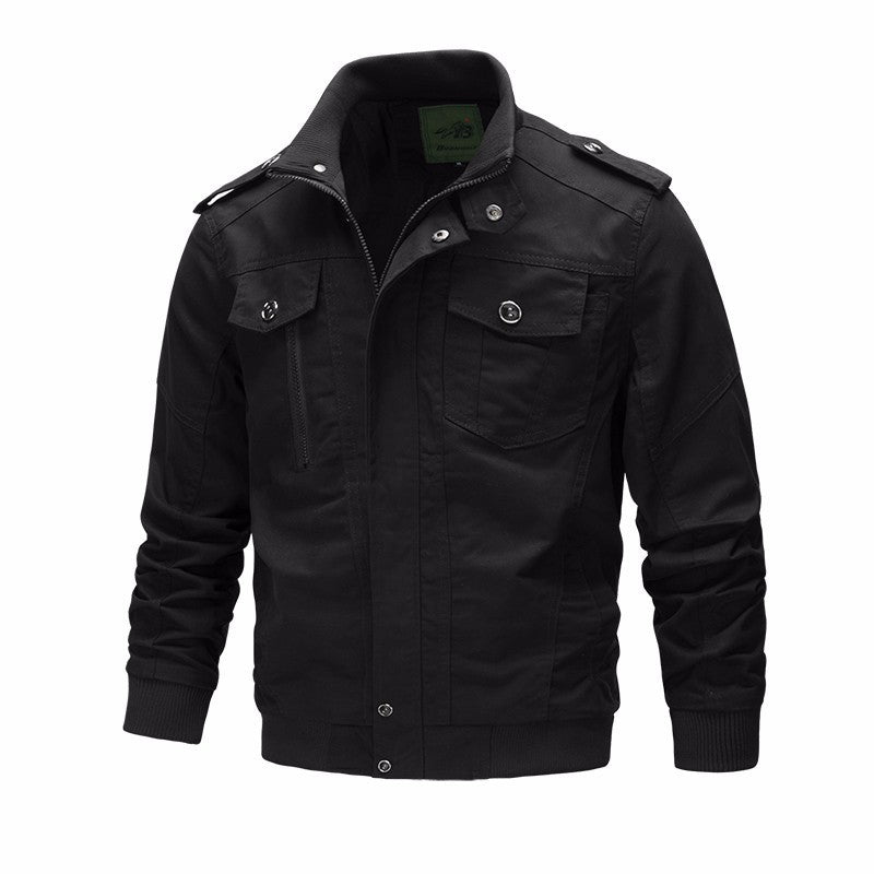 Herren nan leichter Baumwoll-Canvas Fliegerjacke mit Schulterklappen, verdecktem Reißverschluss und multifunktionalen Taschen Drune