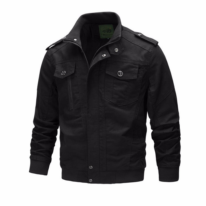 Herren nan leichter Baumwoll-Canvas Fliegerjacke mit Schulterklappen, verdecktem Reißverschluss und multifunktionalen Taschen Drune