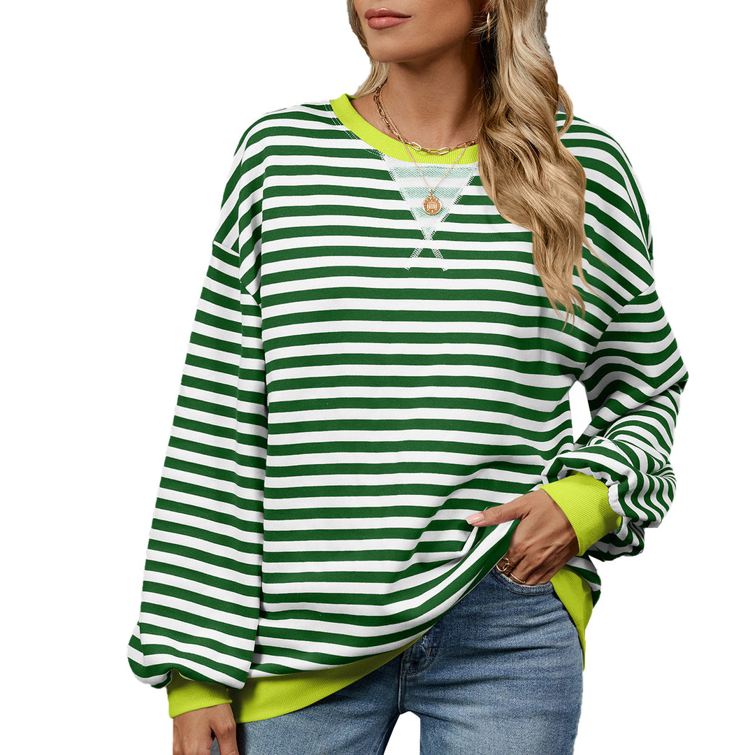Damen lässiger Sweatshirt mit modischem Streifenmuster und weit geschnittenen Ärmeln Drune
