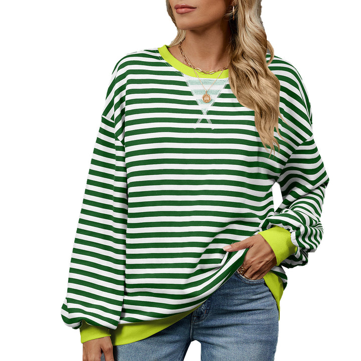 Damen lässiger Sweatshirt mit modischem Streifenmuster und weit geschnittenen Ärmeln Drune