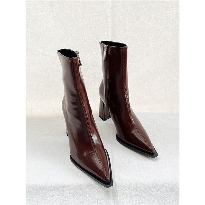 Damen Elegante spitz zulaufende Ankle‑Boots mit geometrischem Blockabsatz und schlankem Schaftschnitt Drune