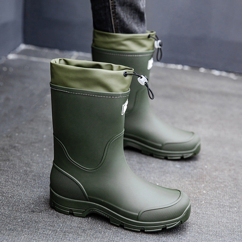 Herren wasserdichte Arbeits- und Regen-Gummistiefel mit verstellbarem Kordelabschluss und rutschfester Profilsohle Drune