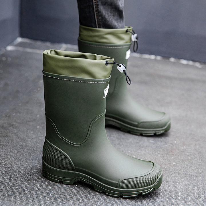 Herren wasserdichte Arbeits- und Regen-Gummistiefel mit verstellbarem Kordelabschluss und rutschfester Profilsohle Drune