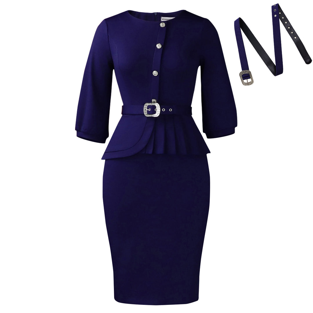 Damen Etuikleid mit elegantem Peplum-Saum und tailliertem Gürtel Drune